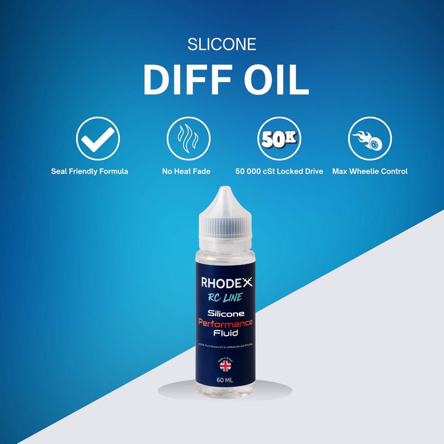 Rhodex RC Line 50,000 cSt 100% Silicone Differential Oil - 60ml Ultra-Thick RC Fluid for Drag, Monster & Basher Builds | Max Traction