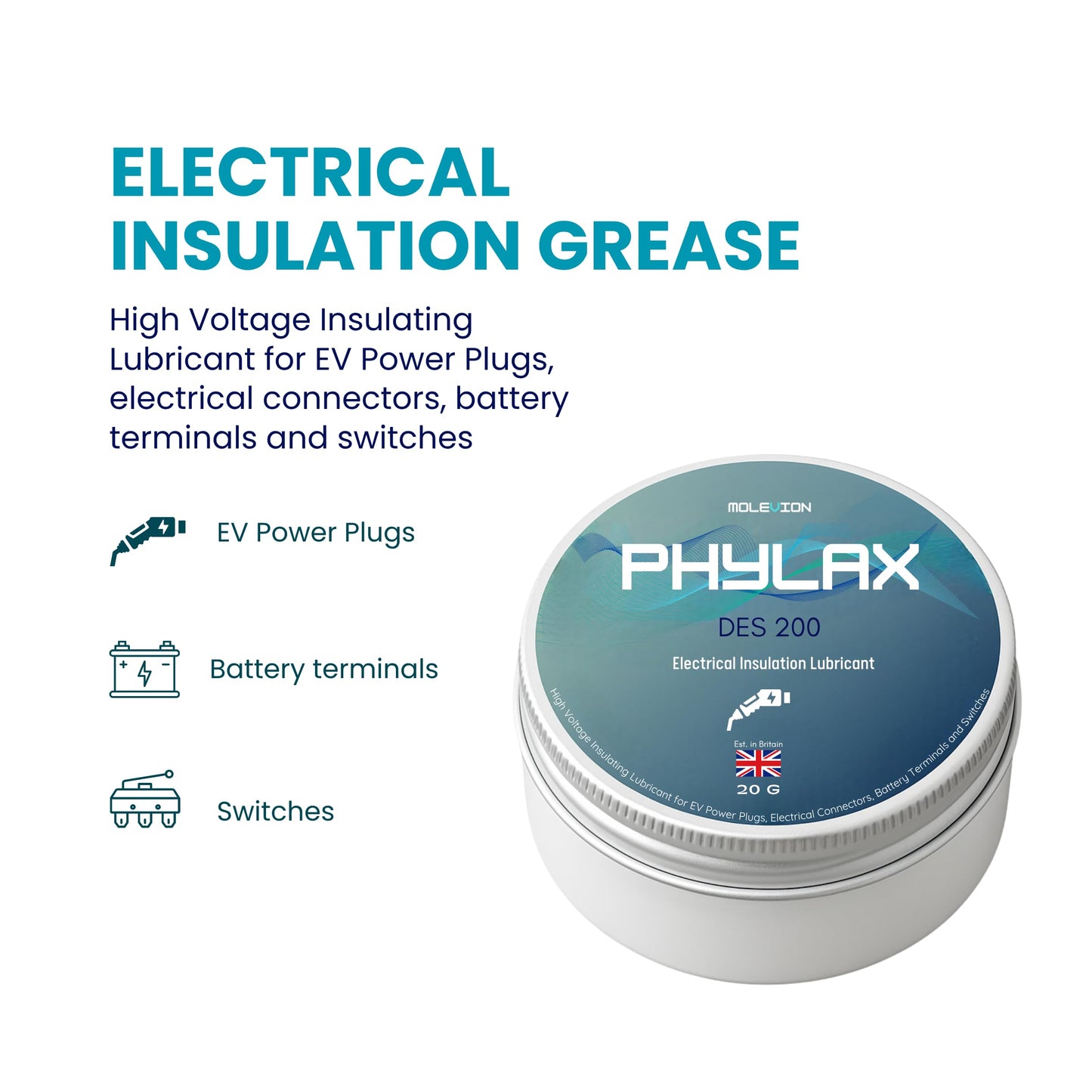 Molevion Phylax DES 200 Dielectric Grease 20g – High Voltage Insulating Lubricant for EV Plugs, Connectors & Terminals