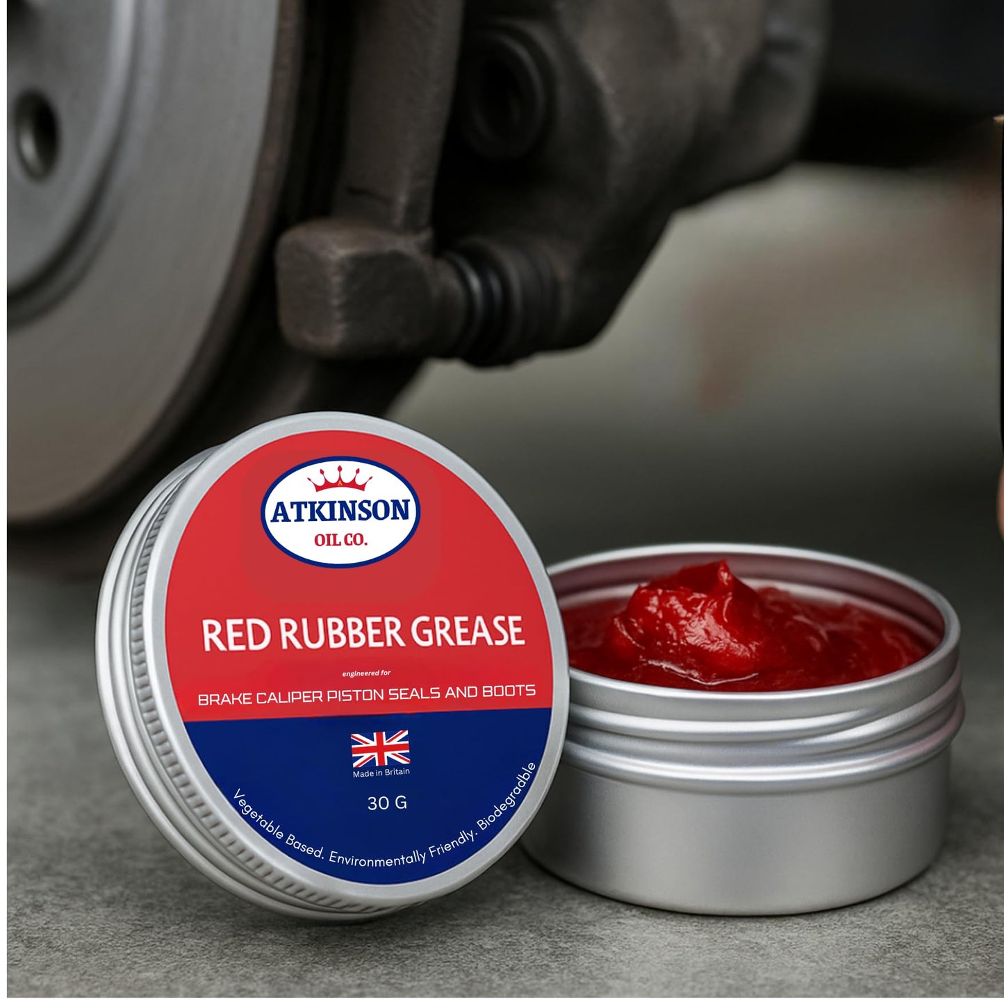 Atkinson Oil Co. Red Rubber Grease - 30g Vegetable-Based, Rubber-Safe Lubricant for Brakes, Hydraulics & Classic Cars | Made in UK
