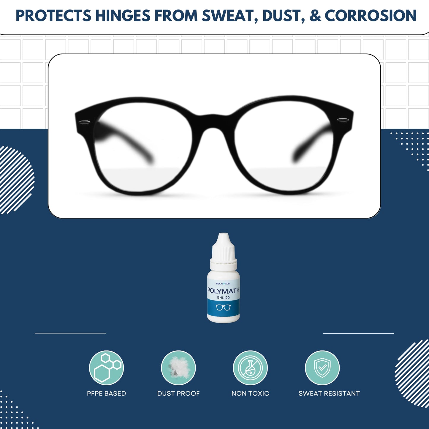 Molevion Polymath GHL 120 Eyeglass Hinge Oil Lubricant – Food-Grade PFPE Oil for Glasses, Sunglasses & Optics (5ml)