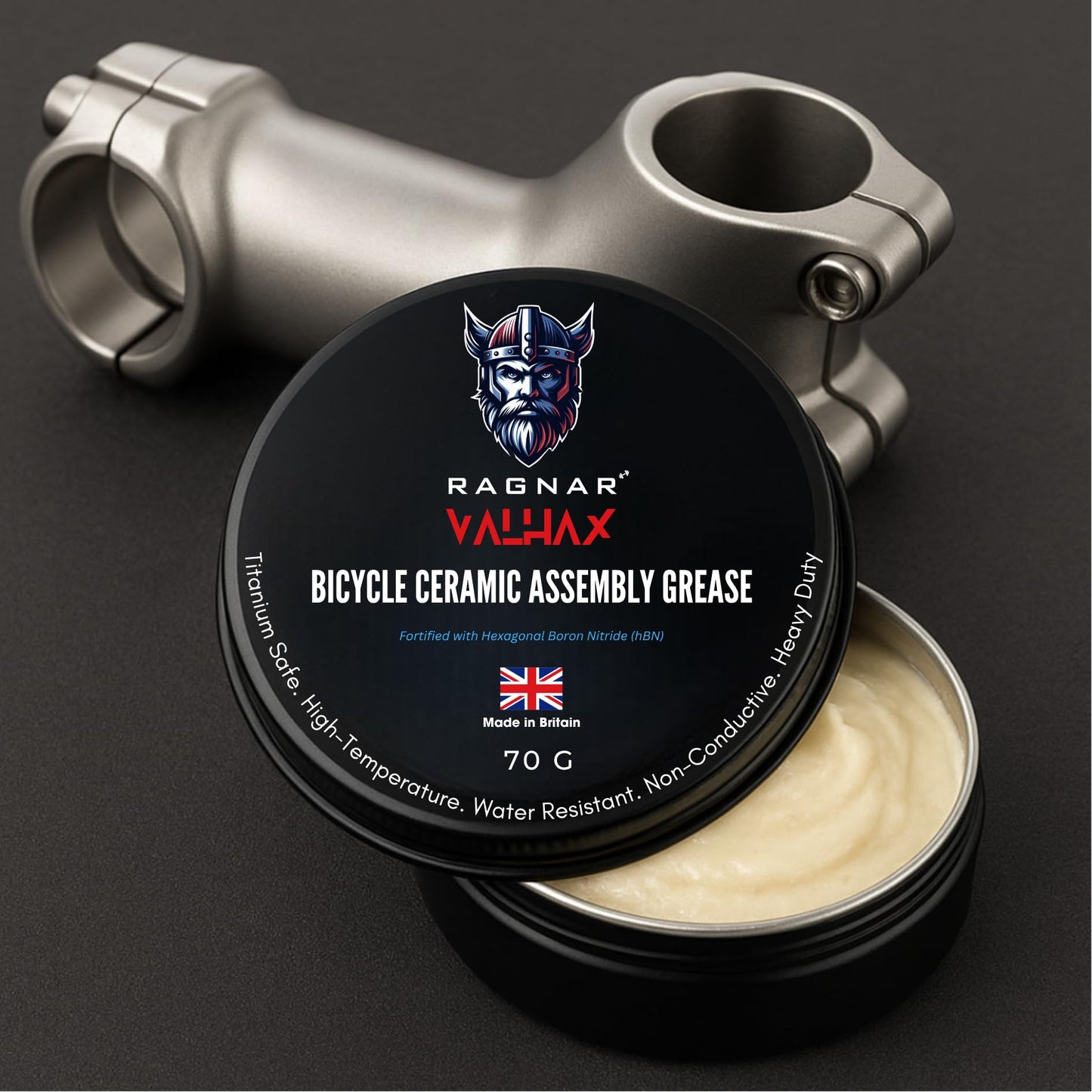 Ragnar Valhax Bike Ceramic Assembly Grease 70g – Titanium-Safe hBN Anti-Seize, Water-Resistant (Made in UK)