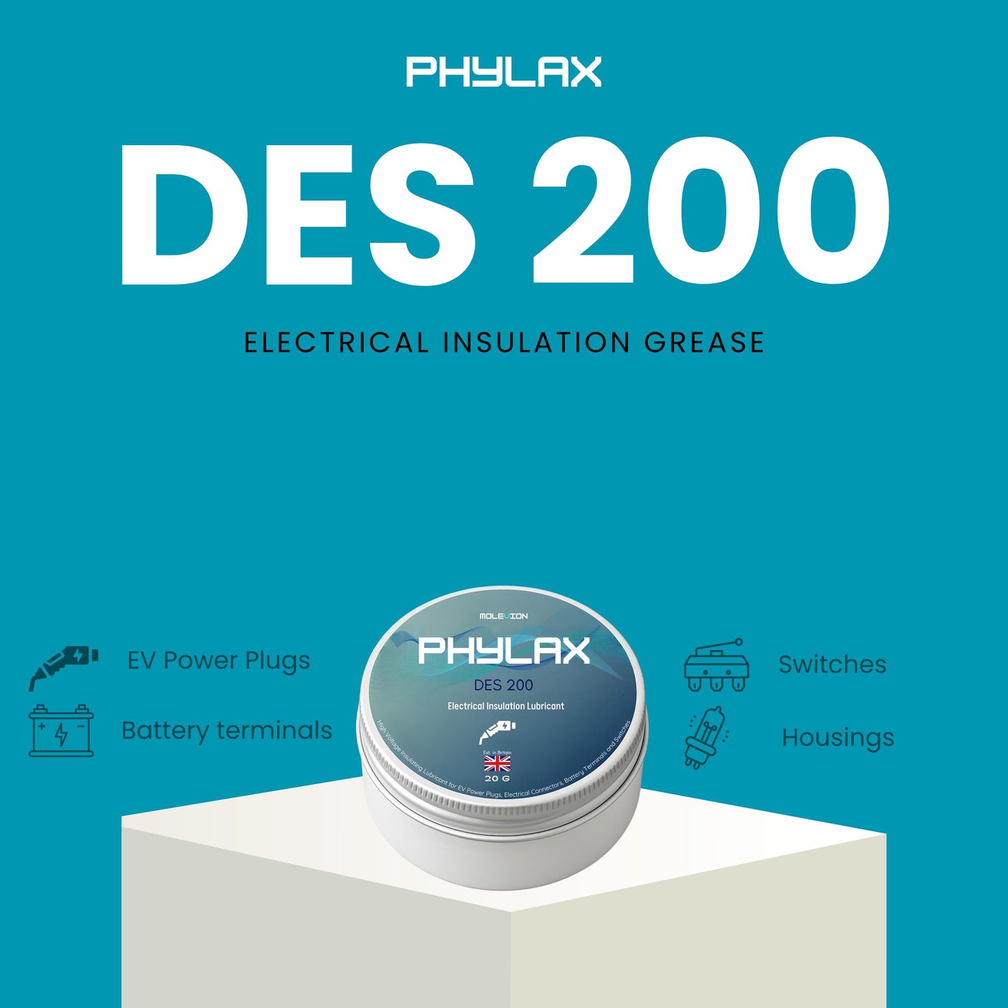 Molevion Phylax DES 200 Dielectric Grease 20g – High Voltage Insulating Lubricant for EV Plugs, Connectors & Terminals